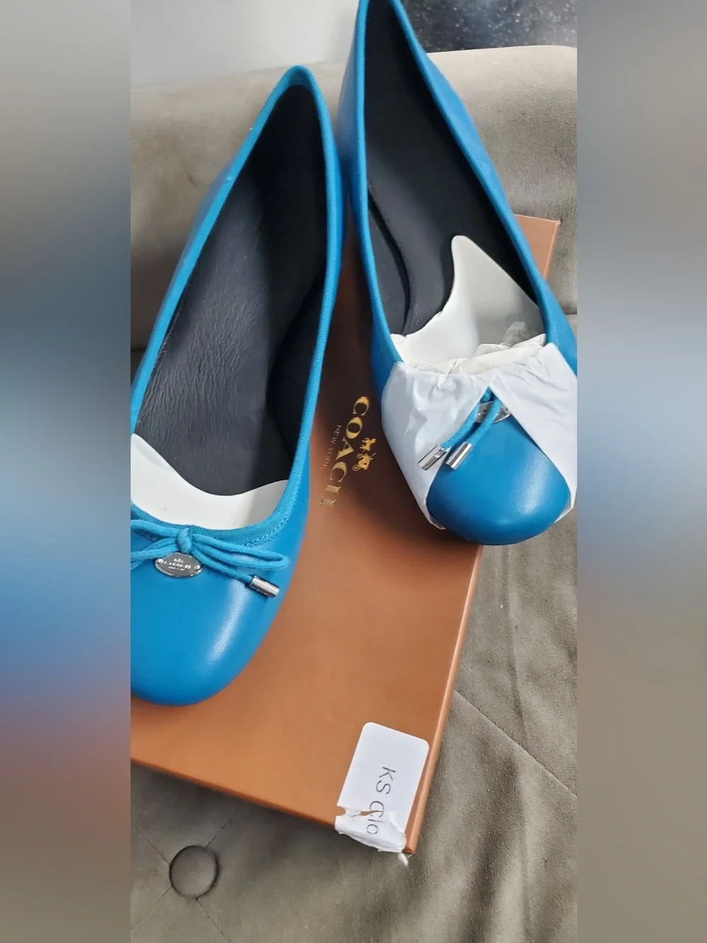Coach Blue Leather Bow Ballet Flats
